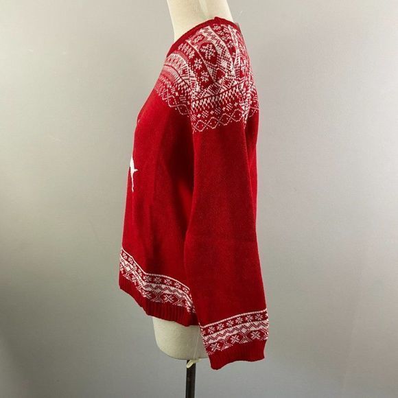 NWT COTTON EMPORIUM Red White Reindeer Crew Neck - Picture 4 of 8